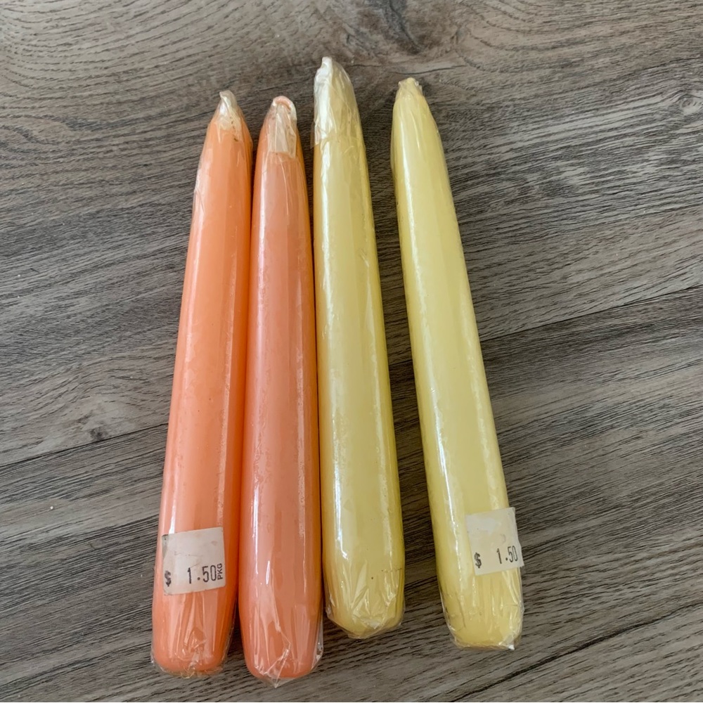Vintage Candles set of 4 peach cream yellow wrapped 7 in taper